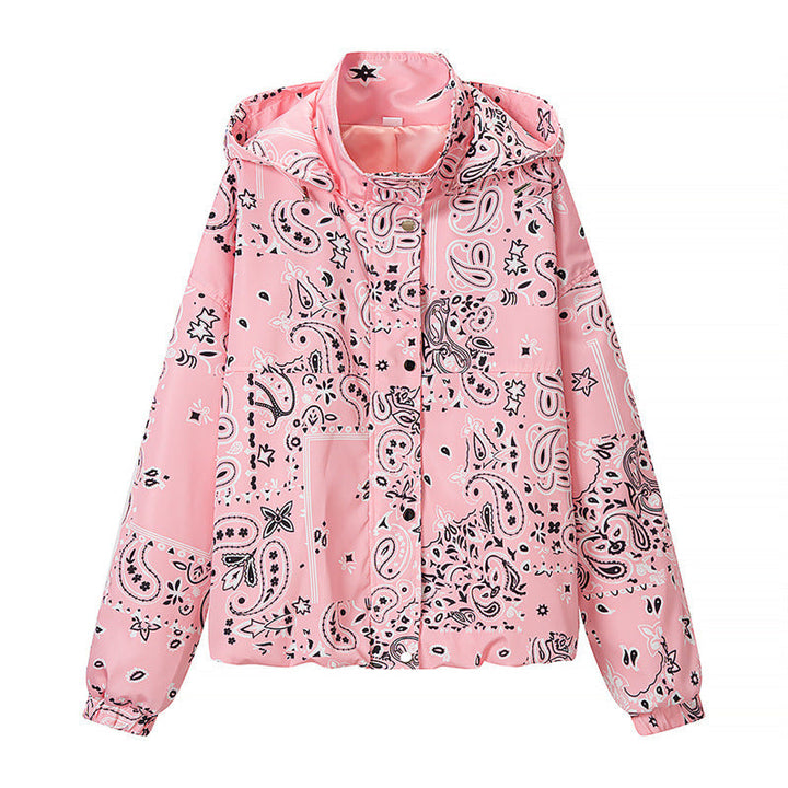 Damska z nadrukiem lekka z kapturem Windbreaker in Bandana/Paisley Pattern Lumaza