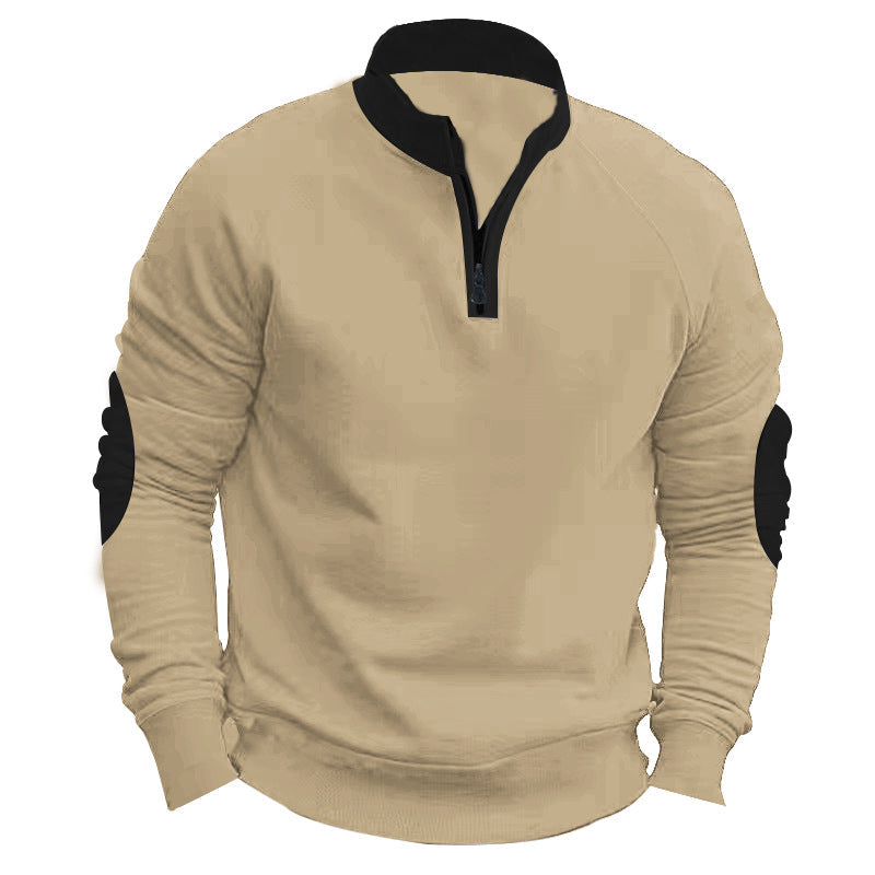 Męska raglanowy pulower z krótka zamek, Stójka i ergonomic elbow panels