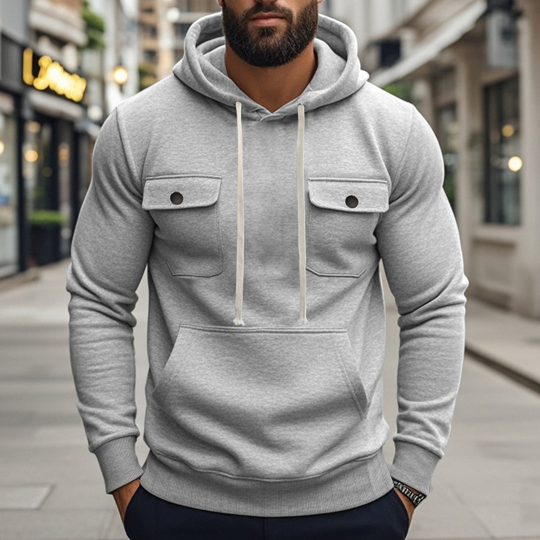 Męska sportowa bluza z kapturem z patch kieszenie z klapkami, kieszeń kangurka, i narrow Dół