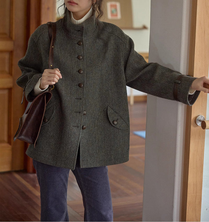 Damska elegancka i Comfortable Wool kurtka z wysokim kołnierzem Drune
