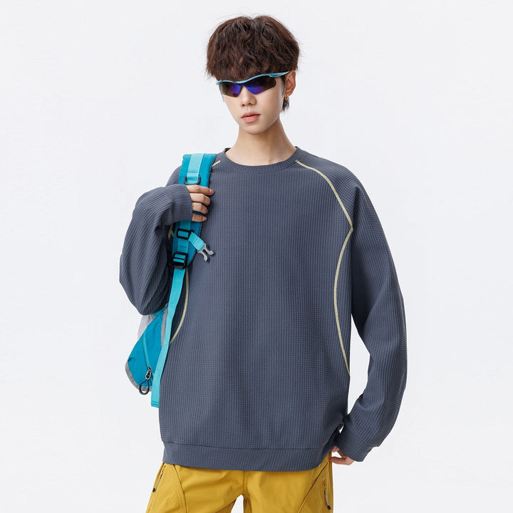 Męska Waffle Structure Oversize Bluza z Raglanowy Rękawy i Luźny krój