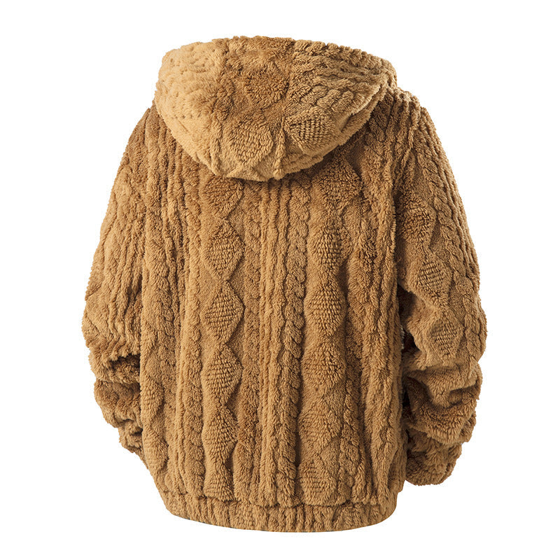 Herren Kuschelige Teddy-Polar Kapuzenjacke mit durchgehendem Reißverschluss und Brusttasche