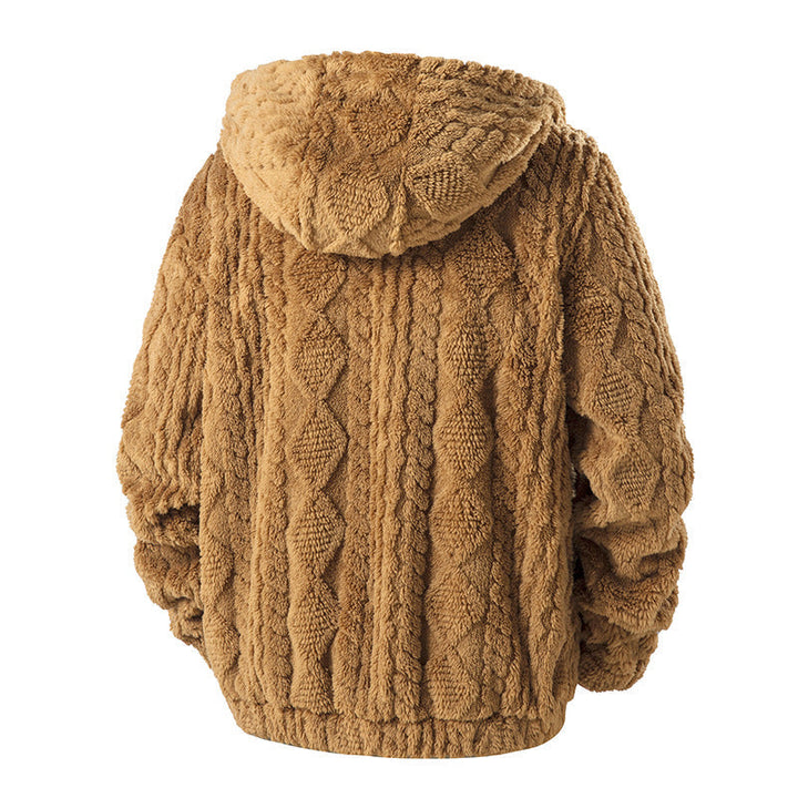 Herren Kuschelige Teddy-Polar Kapuzenjacke mit durchgehendem Reißverschluss und Brusttasche