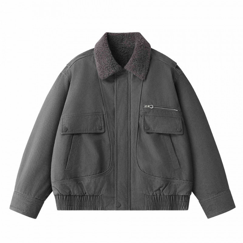 Męska krótki-cut canvas aviator kurtka z Sherpa kołnierzem i multifunction kieszeniami