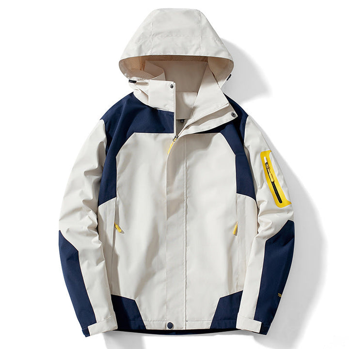 Męska technical softshell kapturemed kurtka z kontrastowy panels i zamkiemed rękaw kieszenią