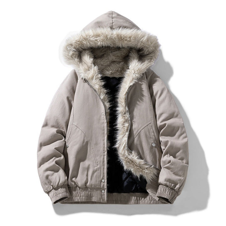 Kurtka pikowana unisex ze sztucznym futrem wodoodporna wiatroszczelna