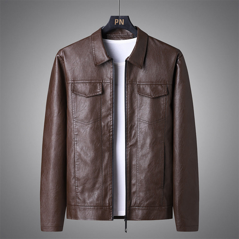 Męski dopasowany krój Imitacja skóry Blouson w Retro Aviator Stylizacja z Koszula Kołnierz