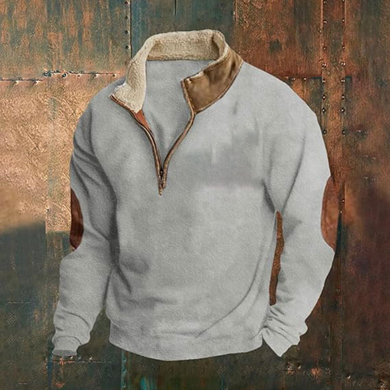 Męskie Nan Polar Krótki zamek Pulower z Sherpa Kołnierz i Elbow Patches