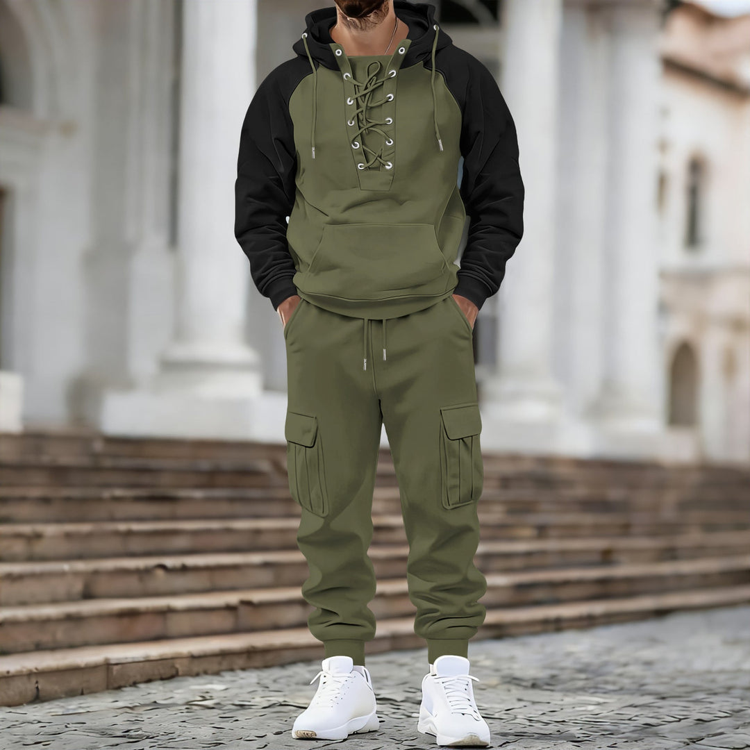 Męska z kapturem bluza z przód laced listwa, raglanowy Rękawy, i kieszeń kangurka