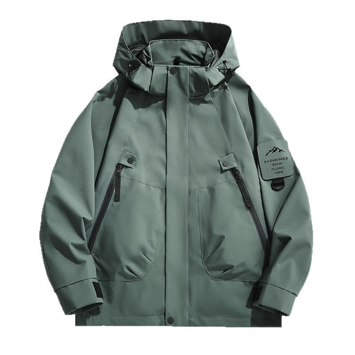 Męski Wodoodporny Utility Kurtka softshell z Kaptur, Diagonal Kieszenie na zamek &amp; Regulowany Rękaw Straps