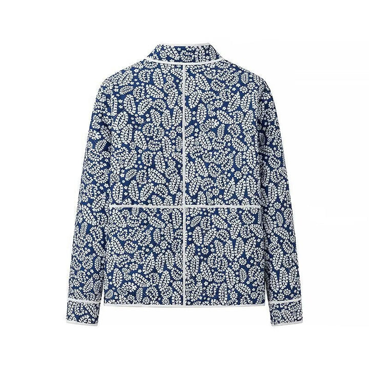Damska pikowana transitional kurtka withze stójką, paisley print i contrasting piping Lumaza