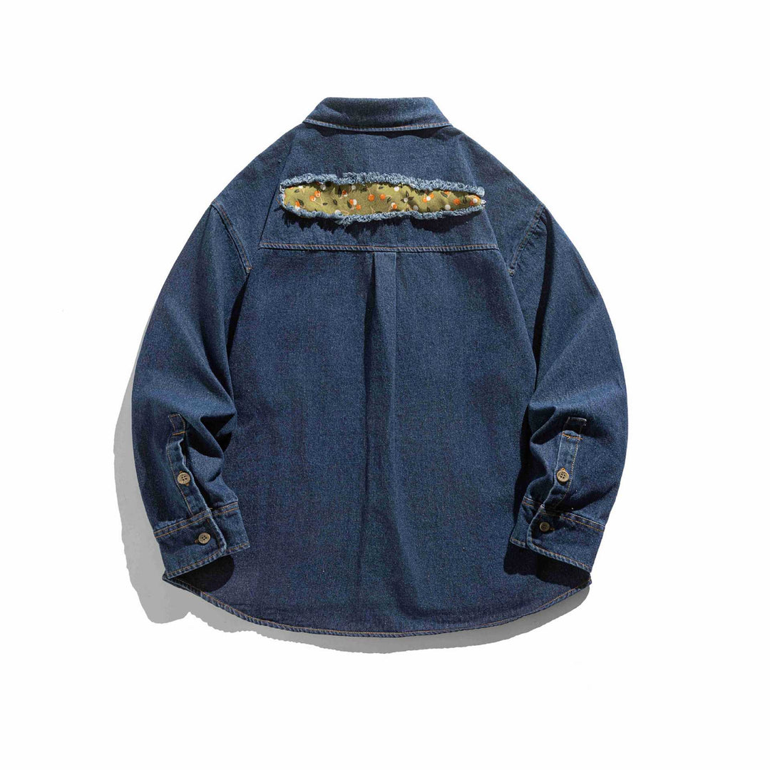 Męska oversize denim kurtka koszulowa z Used Effects i Moro Patches