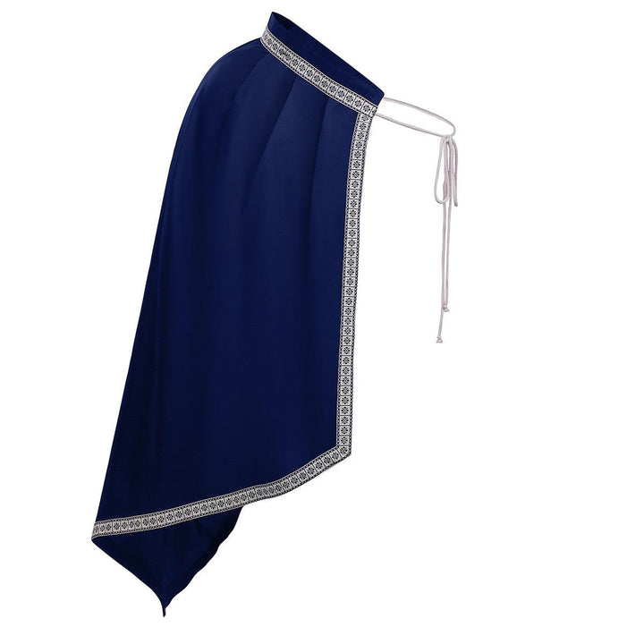 Unisex cape z shoulder plates, laced Kołnierz, sztuczne futro wykończenie, regulowany skóra straps, i asymmetric train