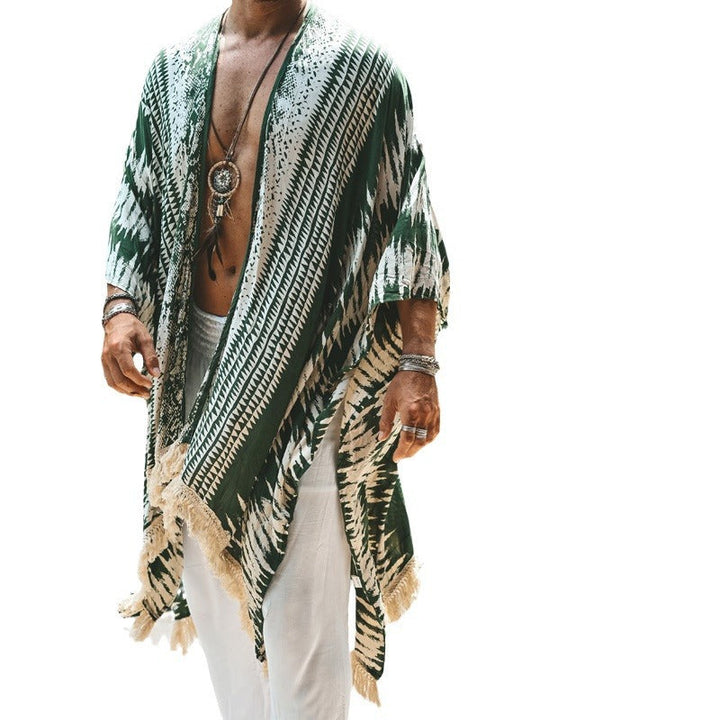 Męska lekka beach poncho w kimono styl z frwge