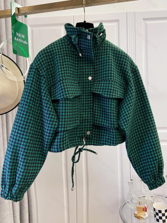 Damska Checkered krótka kurtka z stójka kołnierzem, ściągaczem i Elastic Cuffs Lumaza