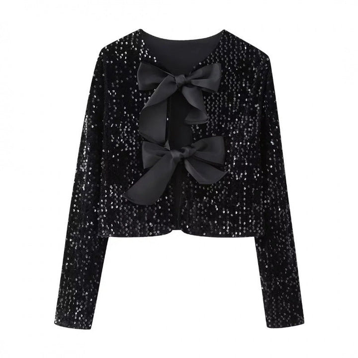 Damska Sequin Bolero kurtka z Decorative satynowa Bows Lumaza
