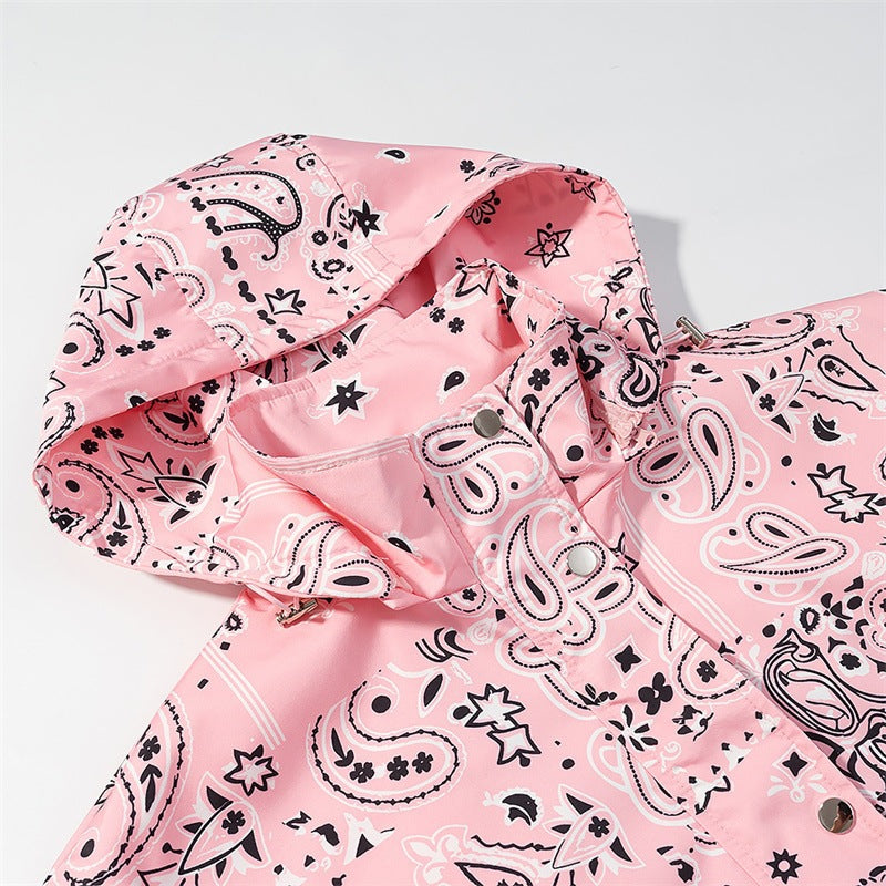 Damska z nadrukiem lekka z kapturem Windbreaker in Bandana/Paisley Pattern Lumaza