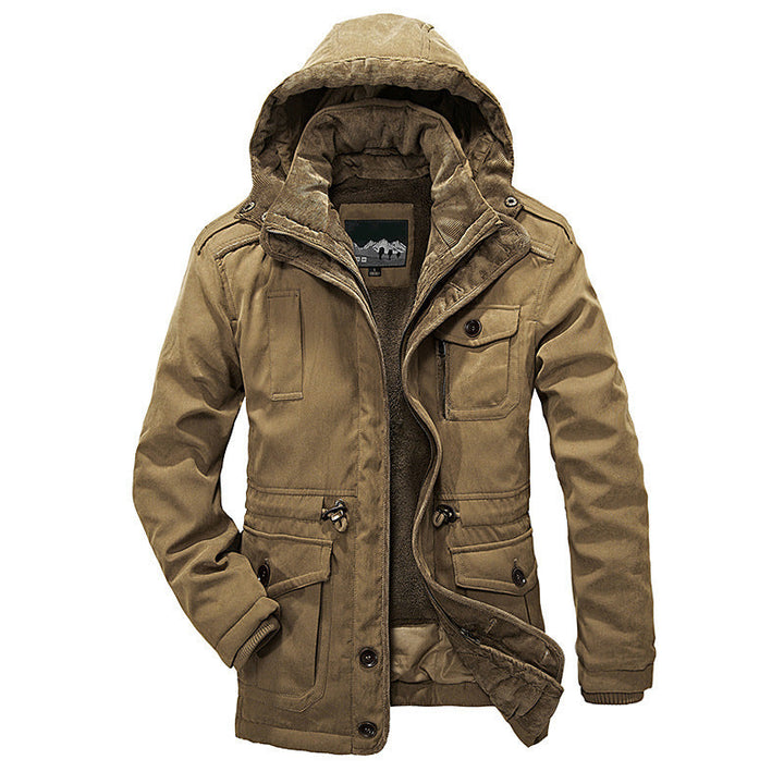 Męski Ocieplany Płótno Field Parka z Sherpa Podszewka i Kaptur Kołnierz