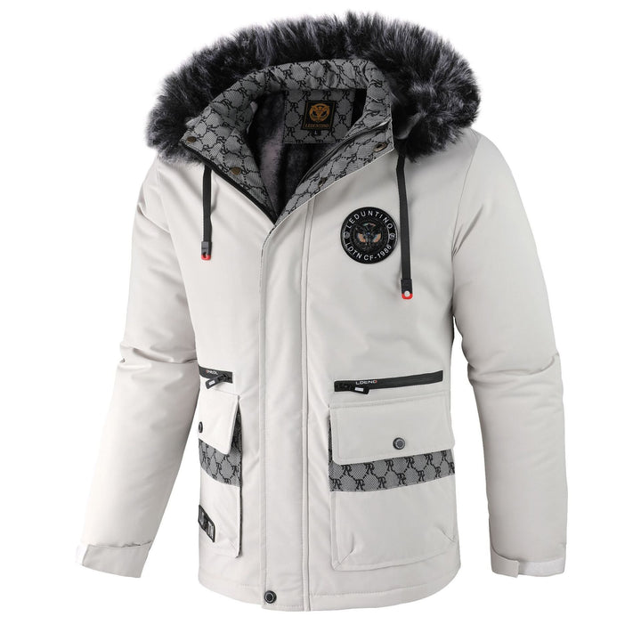 Męska miejski termiczny parka z removable imitacja fur kapturem, pikowana wner lwwg i multifunctional przód kieszeniami