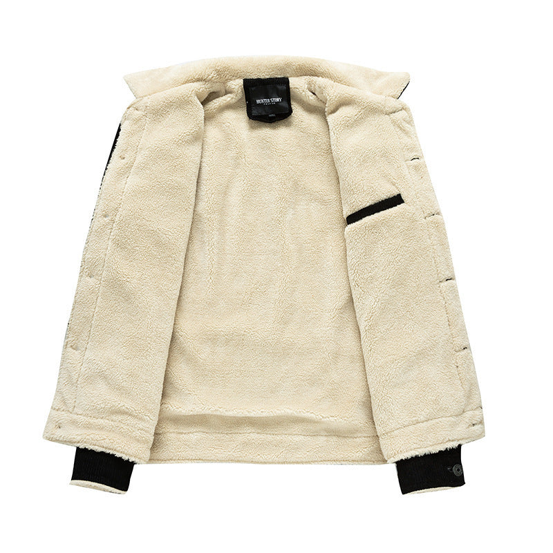 Męski Vintage Sztruks Kurtka w Trucker Styl z Sherpa Podszewka i Chest Flaps