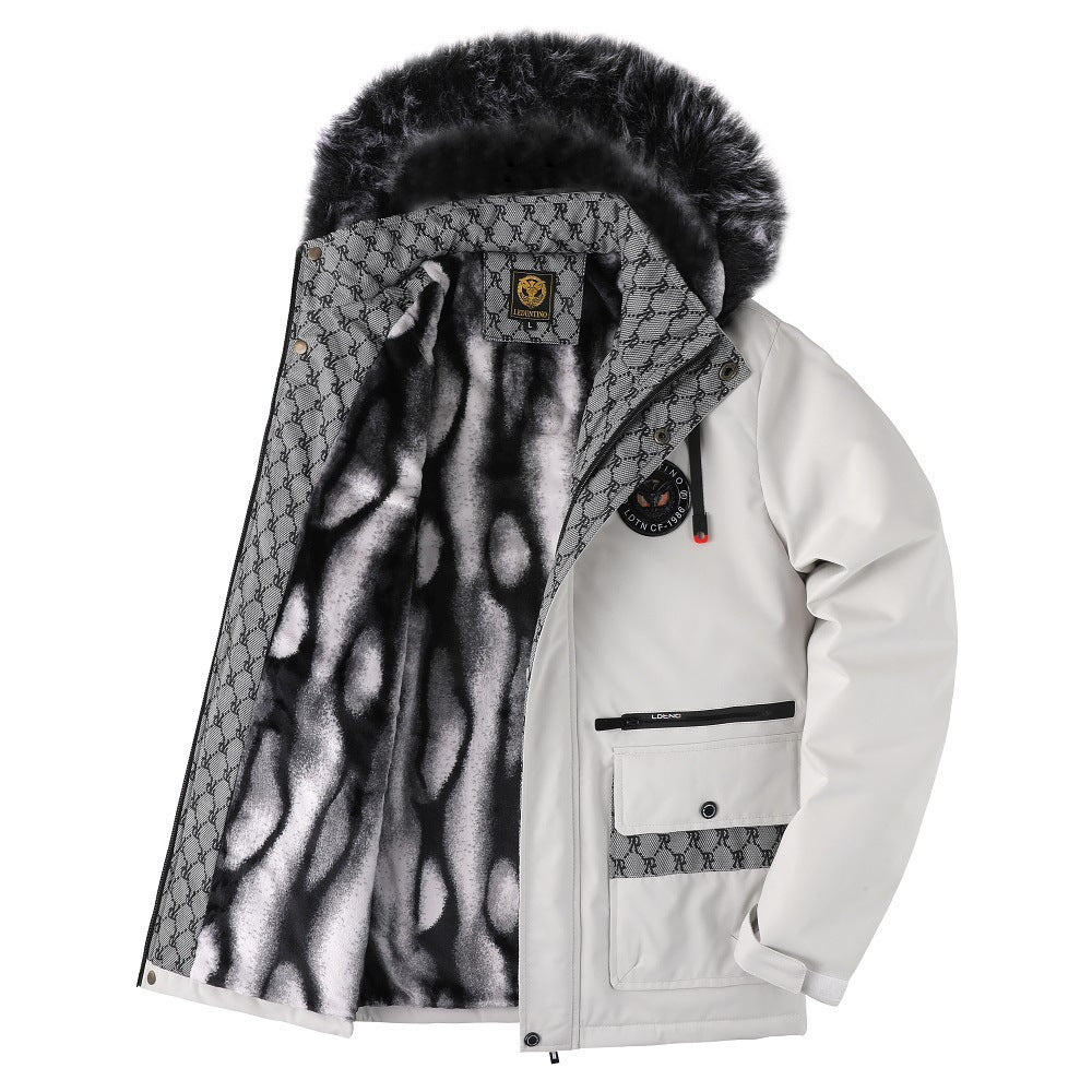 Męska miejski termiczny parka z removable imitacja fur kapturem, pikowana wner lwwg i multifunctional przód kieszeniami