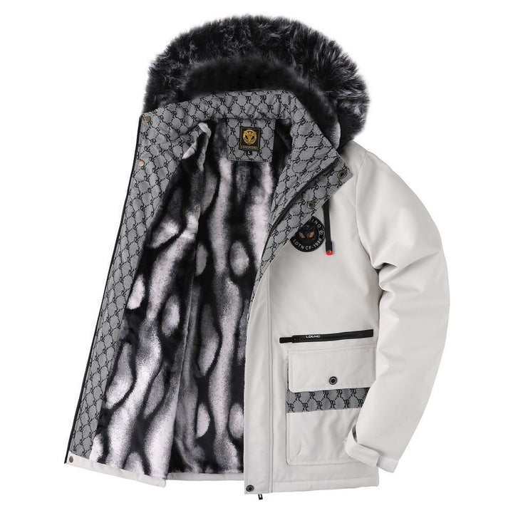 Męska miejski termiczny parka z removable imitacja fur kapturem, pikowana wner lwwg i multifunctional przód kieszeniami