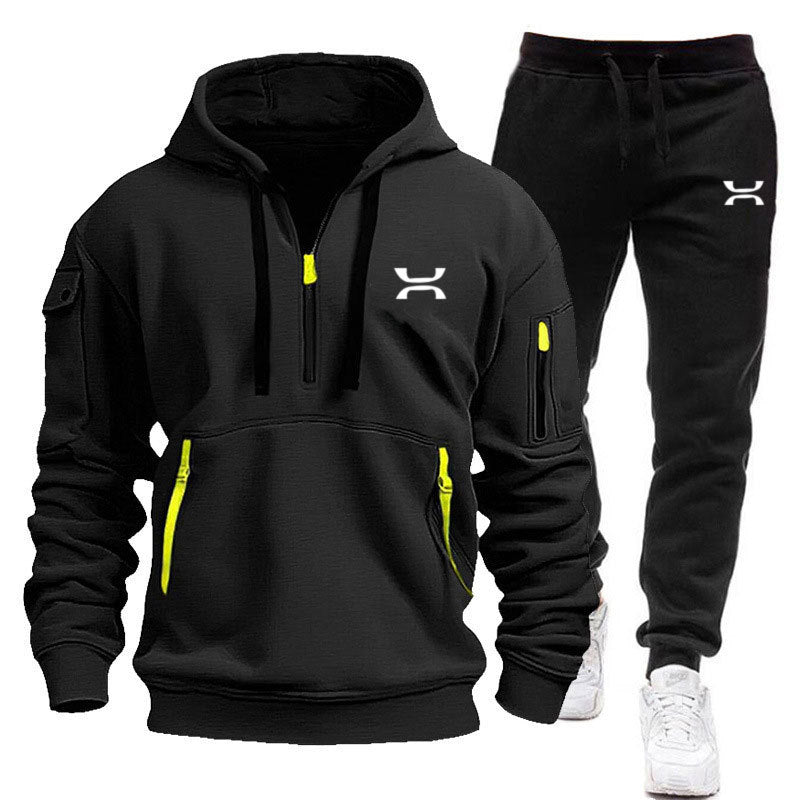 Męska Sportowa Bluza z kapturem i Tracksuit Set z Funkcjonalny Kieszenie i Sportowa Krój