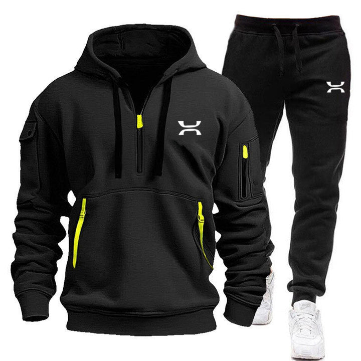Męska Sportowa Bluza z kapturem i Tracksuit Set z Funkcjonalny Kieszenie i Sportowa Krój