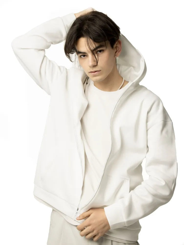 Męska nan minimalistyczny bluza z zamkiem i kapturem z clean oversize Krój i miękki French terry Podszewka