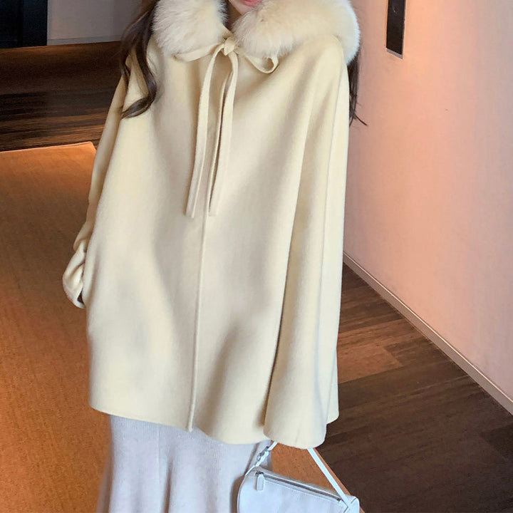 Damska elegancka i Warm Transitional kurtka z Fur Trimmed kołnierzem Lumaza