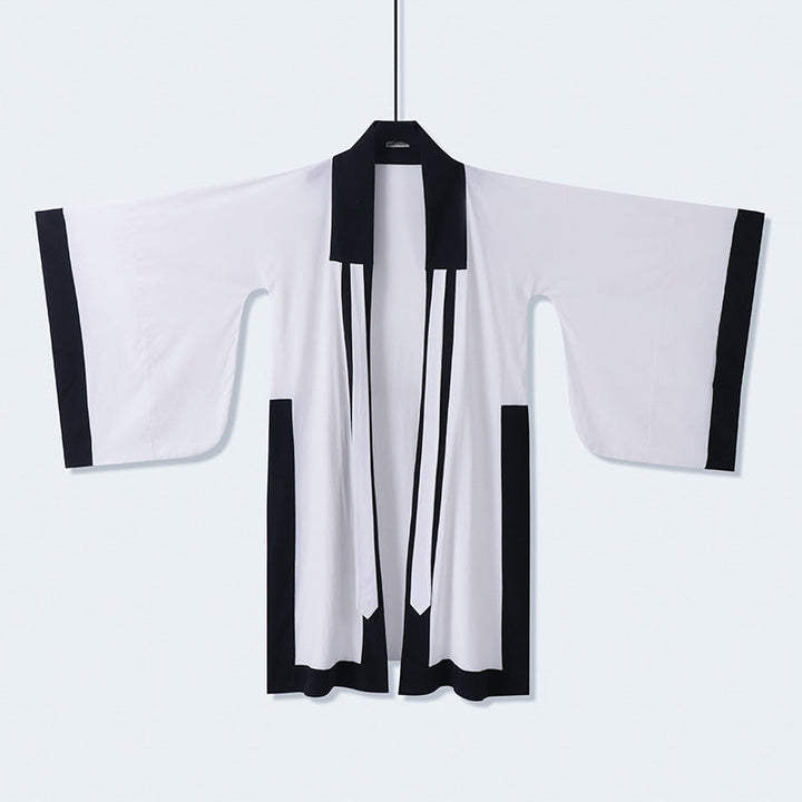 Unisex oversize kimono-kardigan z kontrastowy trim, wiązanym paskiem i z naszywanymi kieszeniami Lumaza