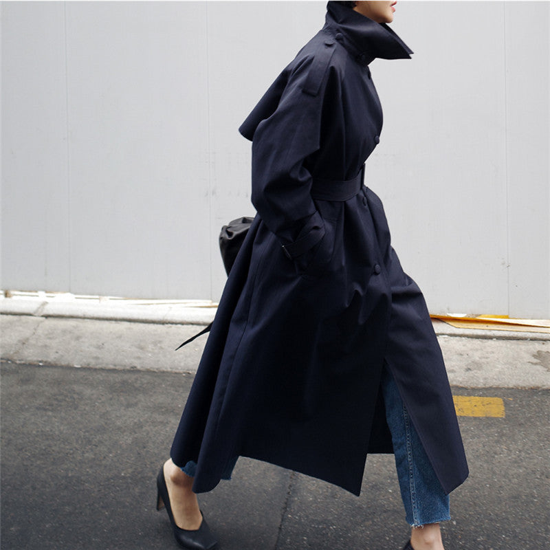 Płaszcz trencz damski wodoodporna ciepła z wysokim kołnierzem