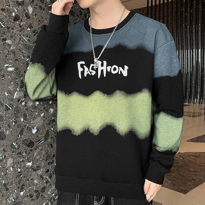 Męska Oversize Bluza z Tie-Dye Efekt, Okrągły Dekolt i Print
