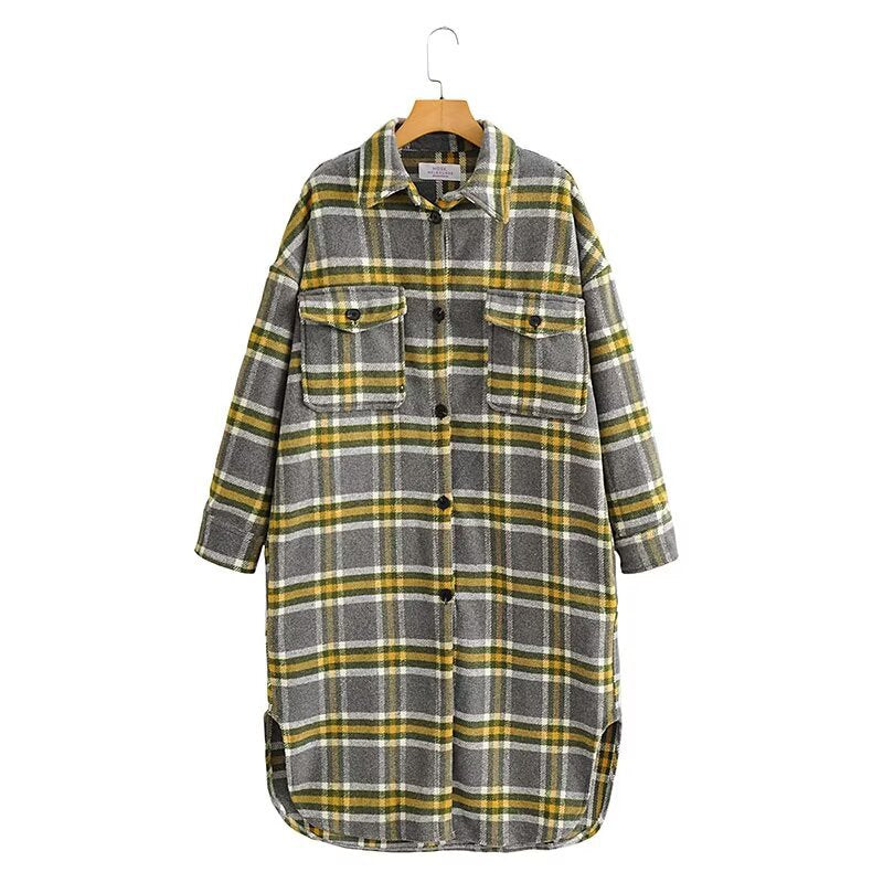 Damska Oversize Kratka Kurtka koszulowa w Longline Krój z Patch Kieszenie na piersi