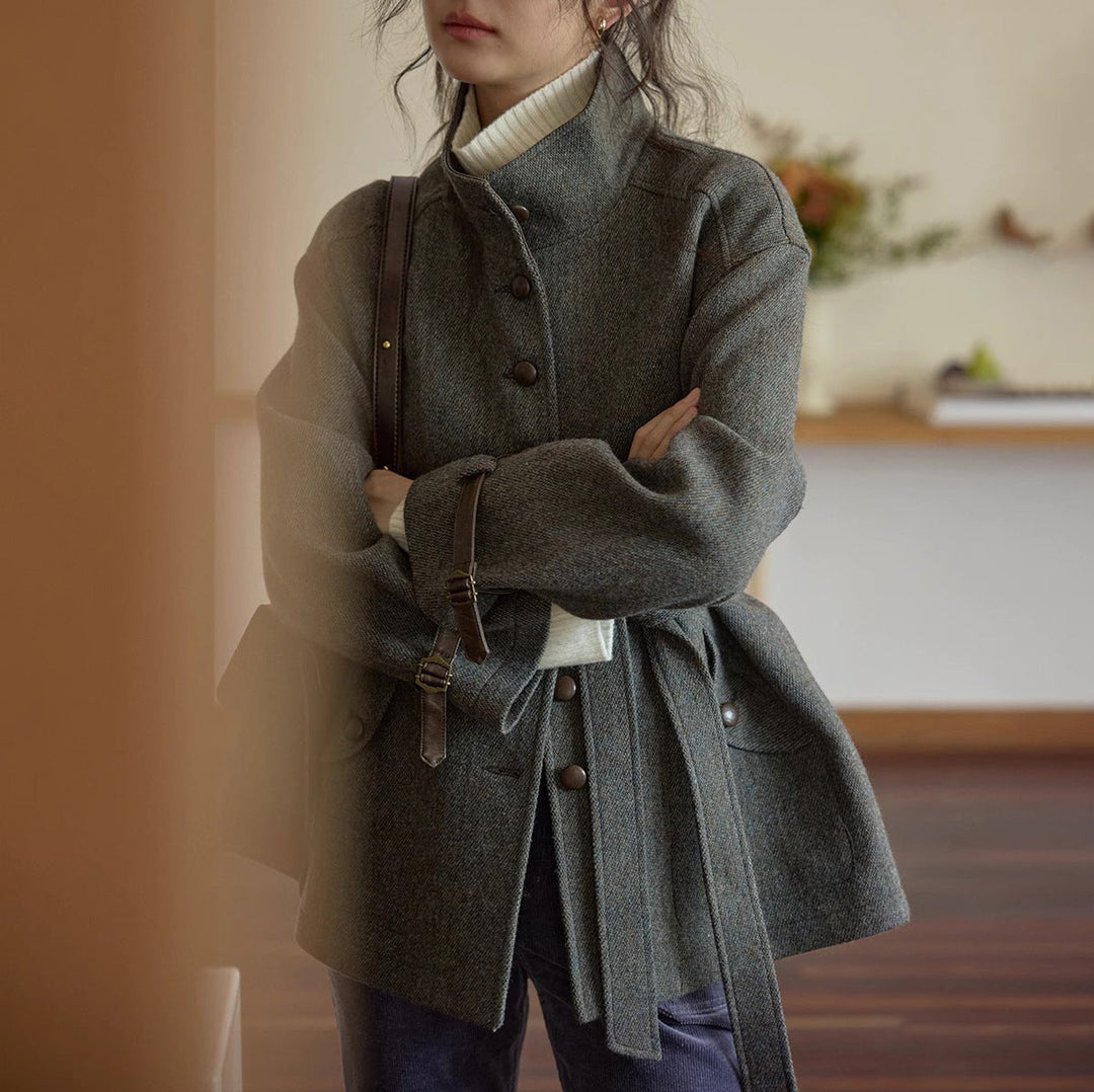Damska elegancka i Comfortable Wool kurtka z wysokim kołnierzem Drune