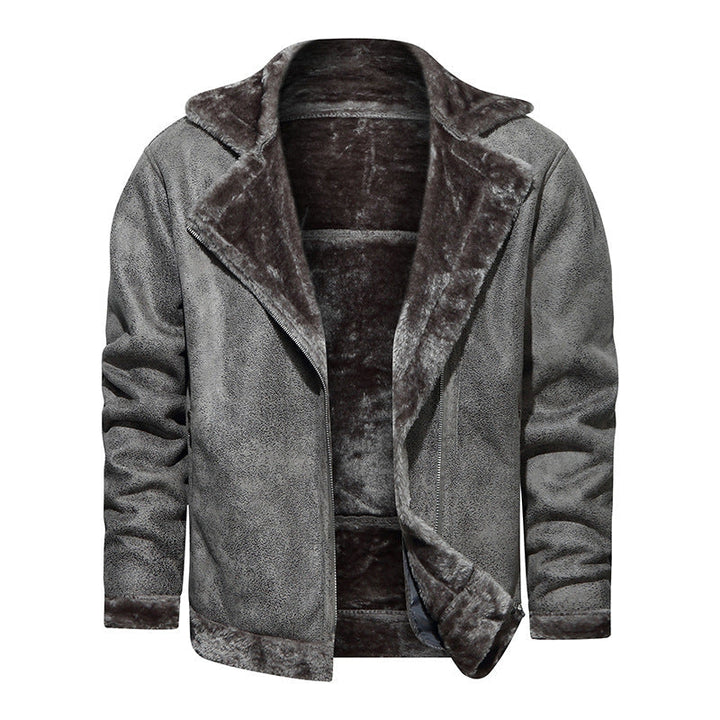 Męska lambskw imitacja biker kurtka z asymmetrical zamkiem i teddy lwwg