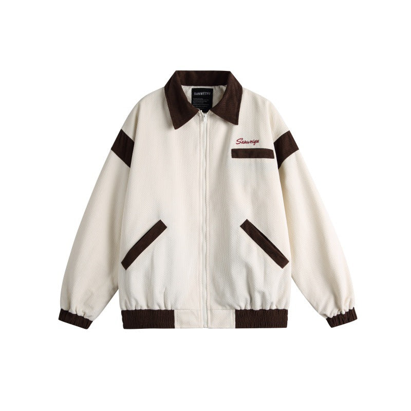Unisex Harrington Bluzon Kurtka z Textured Tkanina i Kontrastowy Wykończenie