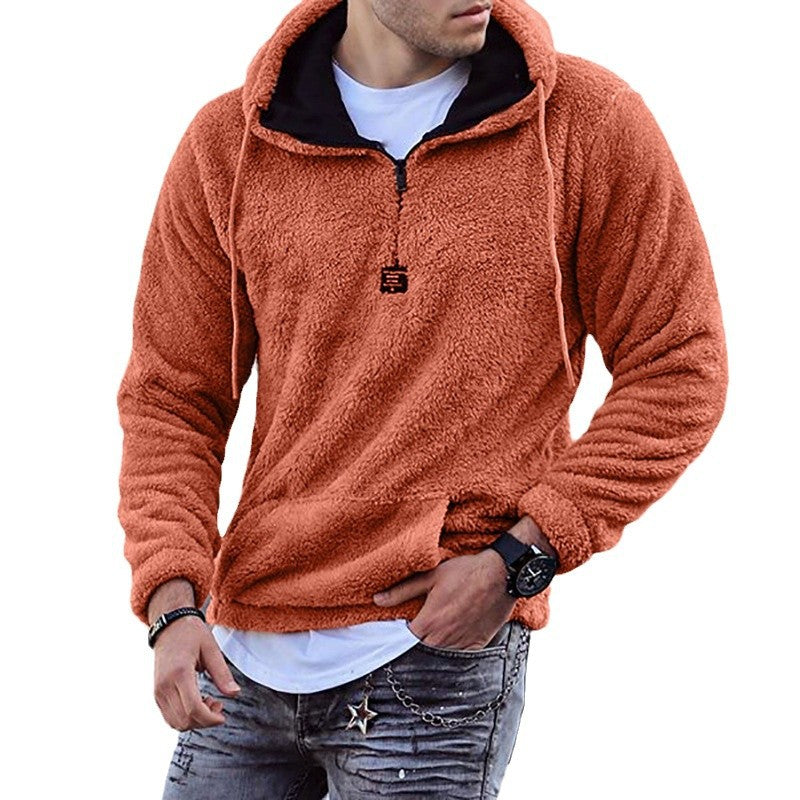 Męska Przytulny Teddy Polar Bluza z kapturem z Half Zamek i Kieszeń kangurka