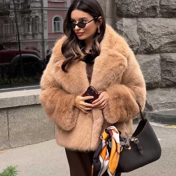 Damska Fur płaszcz z oversize krój i miękki Lwwg