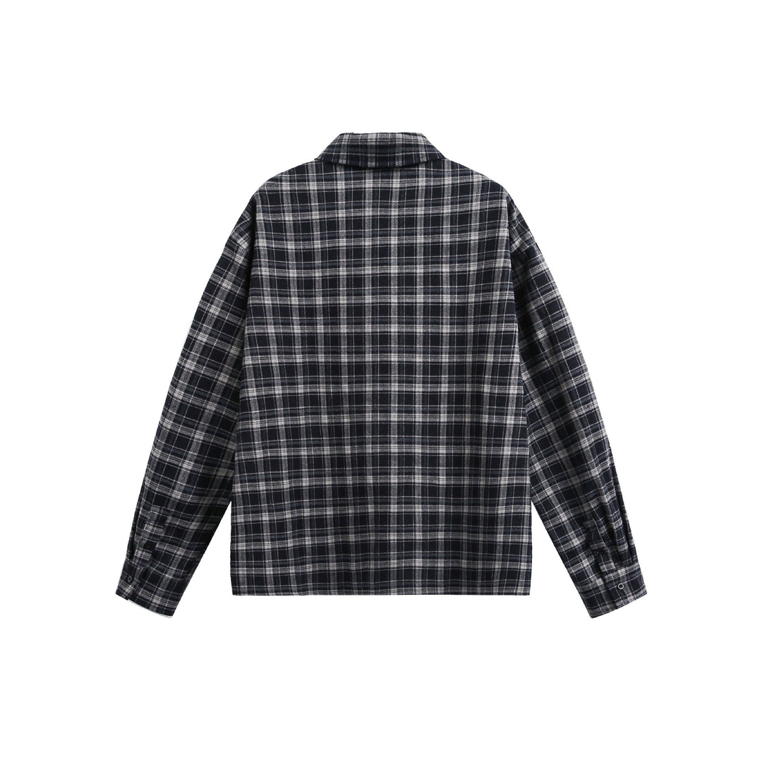 Męska Checkered Flannel kurtka koszulowa z Sewn-On kieszeniami na piersi