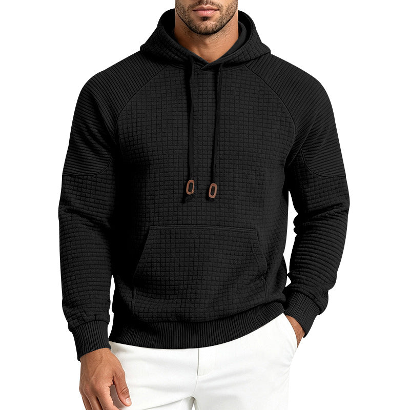 Męska sportowa bluza z kapturem z waffle tekstura, raglanowy Rękawy, i kieszeń kangurka