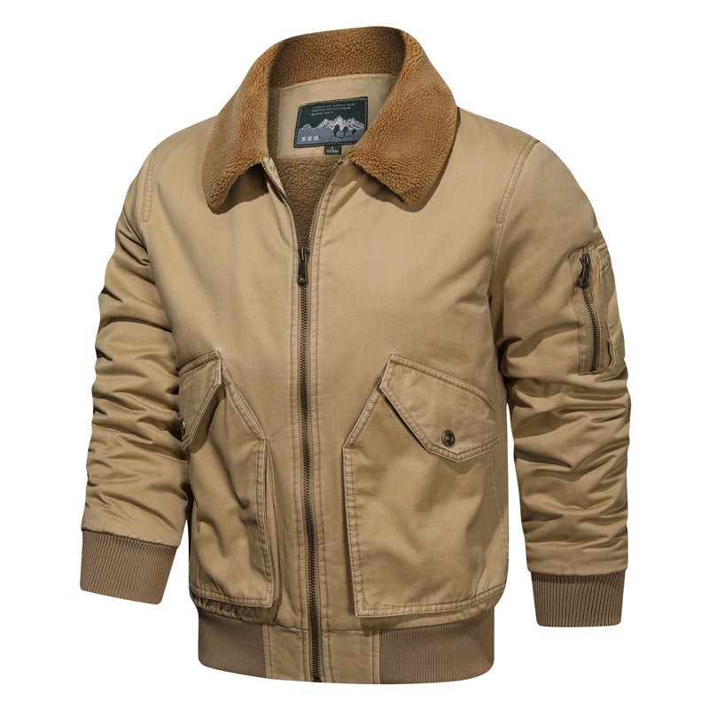 Męski pilot blouson w płótno użytkowy styl z sherpa kołnierz i rękaw kieszeń