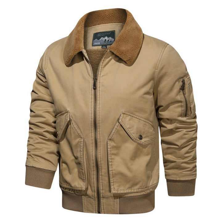 Męski pilot blouson w płótno użytkowy styl z sherpa kołnierz i rękaw kieszeń