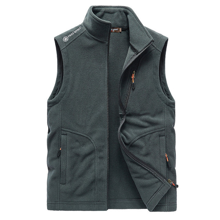 Męski polar kamizelka z high standing kołnierz, zippered kieszenie, i oddychający microfleece