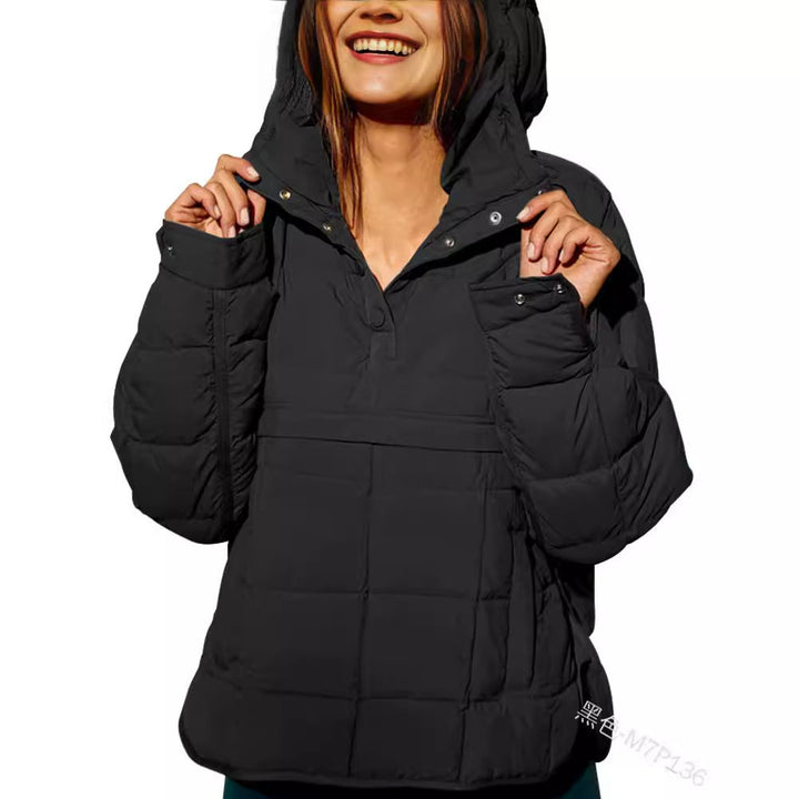 Damska Pikowana Lined Pull-Over Anorak z Kaptur