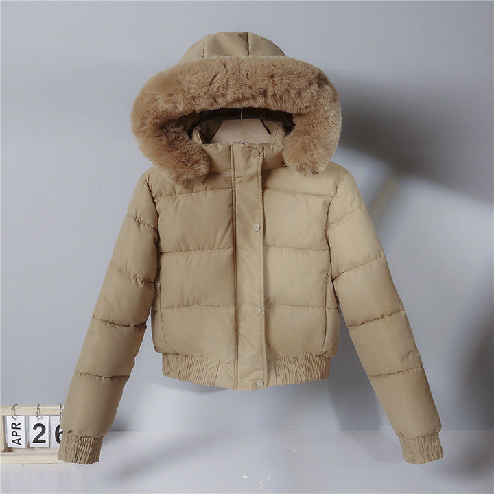 Damska krótka termiczna pikowana kurtka z removable faux fur hood i ribbed cuffs Lumaza