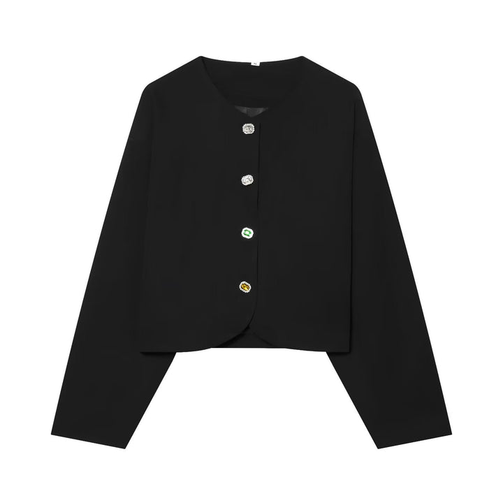 Damska krótka boxy kurtka z Decorative guzikami i Round Neckline Lumaza