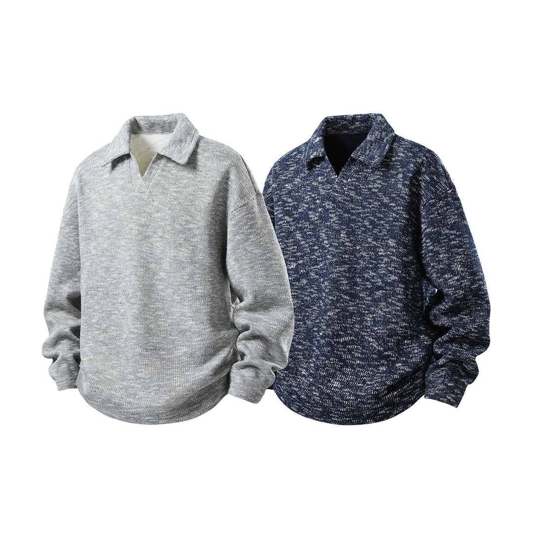 Herren Grobstrick-Kragenpullover mit V-Ausschnitt und Luźny‑Krój