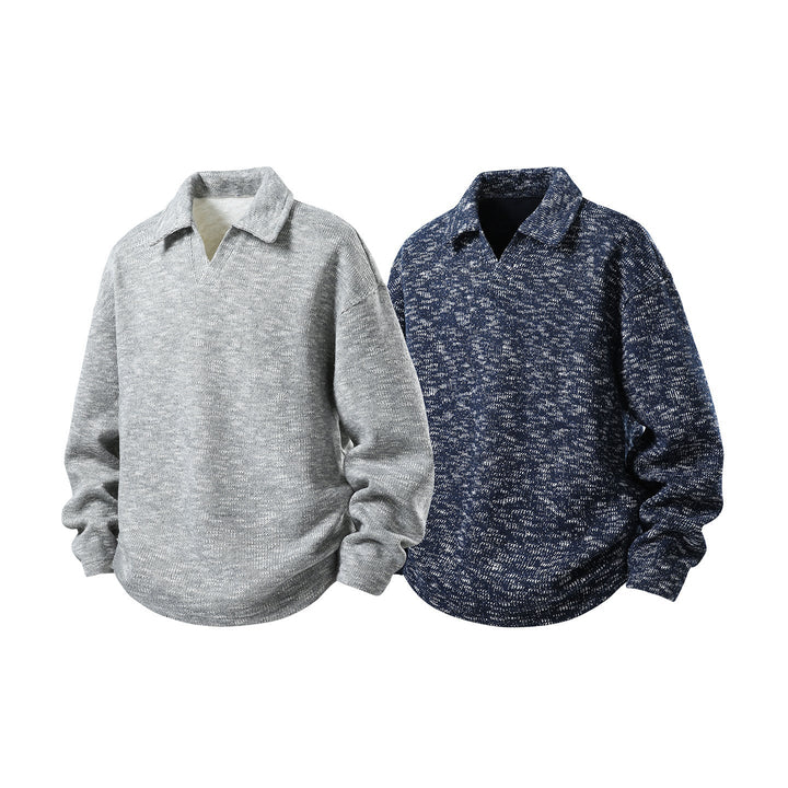 Herren Grobstrick-Kragenpullover mit V-Ausschnitt und Luźny‑Krój