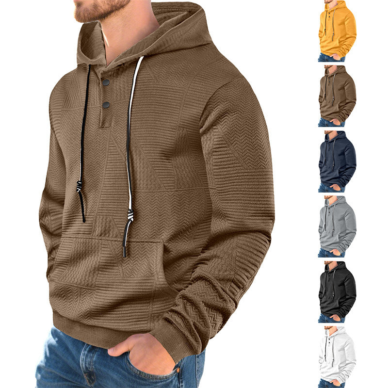 Męska z kapturem bluza z geometryczny structure, Henley listwa, i kieszeń kangurka